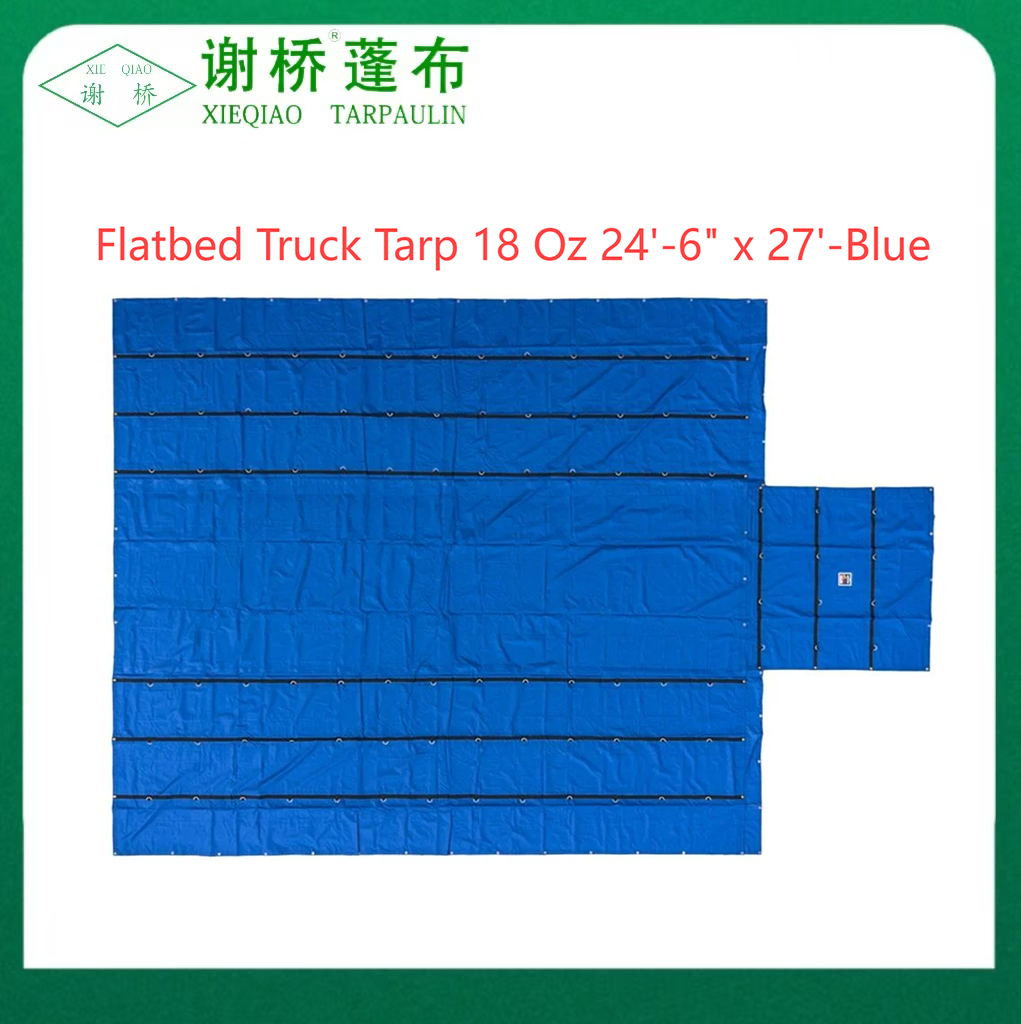 18oz Flatbed Truck Tarp 24 "-6" "x27" (8 "kapka) -blue