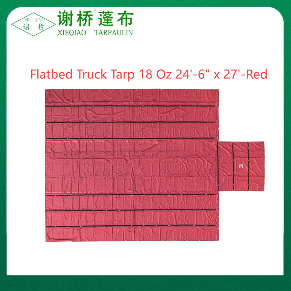 18oz Flatbebed Truck Tarp 24 "-6" "x27" (8 "kapka) -red