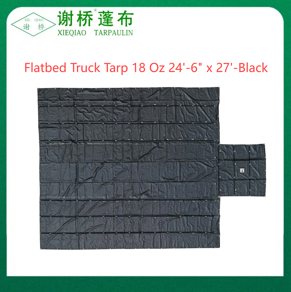 18oz Flatbed Truck Tarp 24 "-6" "x27" (8 "kapka) -Black